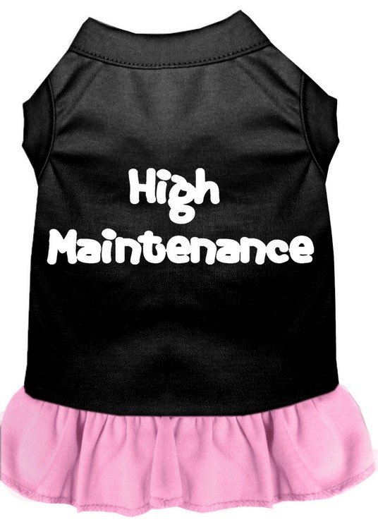 High Maintenance Screen Print Dog Dress Black with Light Pink Med